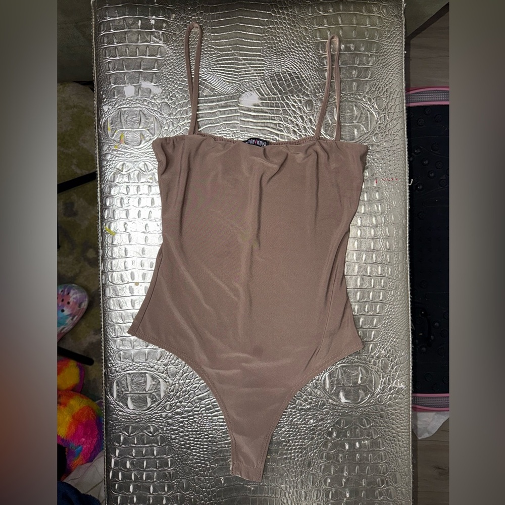 Fashion Nova Taupe Spaghetti Strap Bodysuit - Size S